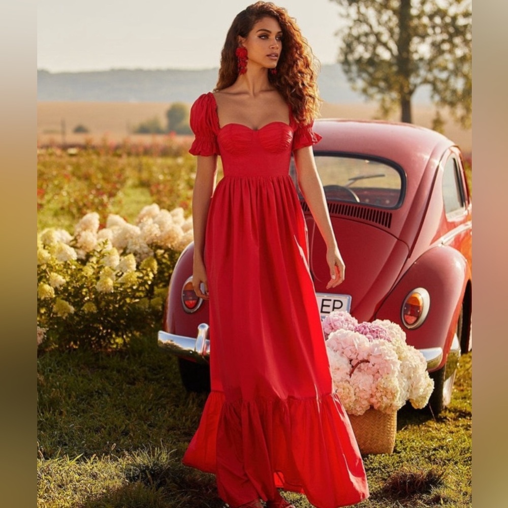 Alamour the label Noelle Red Poplin Maxi Dress S